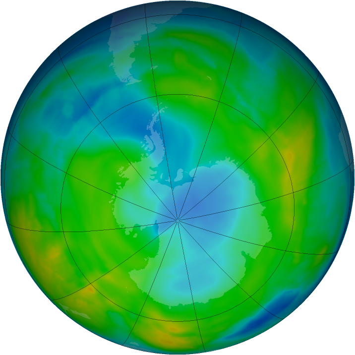 Antarctic ozone map for 07 June 2015